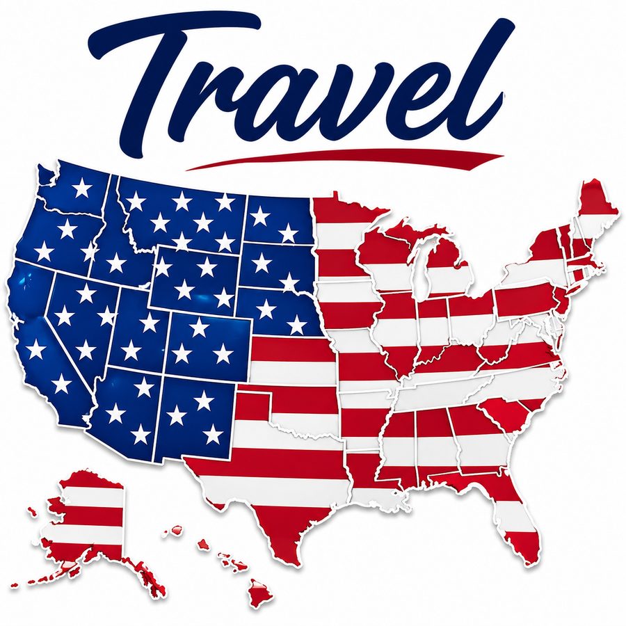 Travel: a map of the United States in stars and stripes